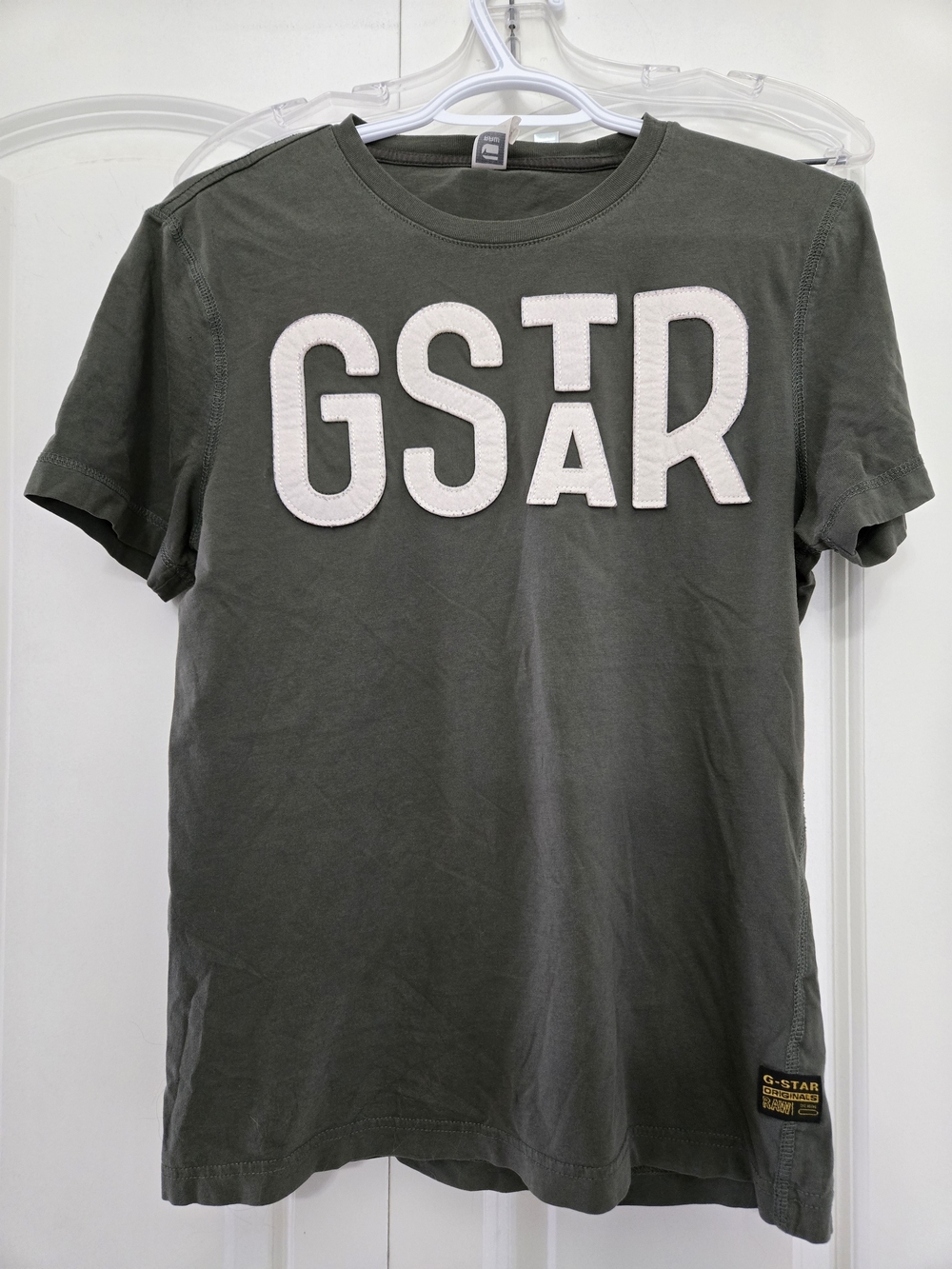 G-Star Olive Green Short Sleeve Logo Tee with White Appliqué